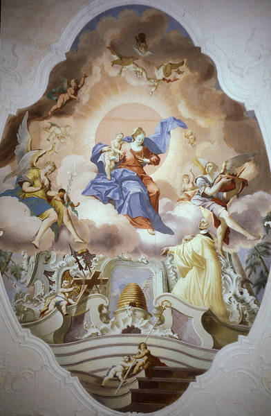 Lactatio Bernardi – Deckenfresko in der Kapelle auf der Stamser Alm (1748/1749)