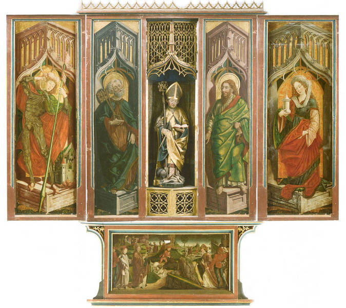 Fotomontage des Altars mit bestehendem Mittelteil und den ergänzten Seitenflügeln (Foto: BDA)