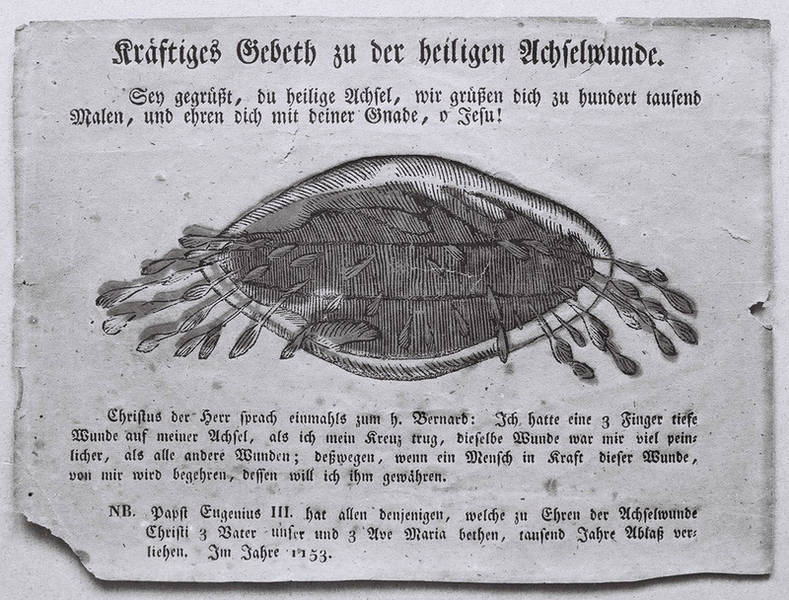 Kupferstiche als Amulettzettel – Kräftiges Gebeth zu der heiligen Achselwunde  (um 1750)